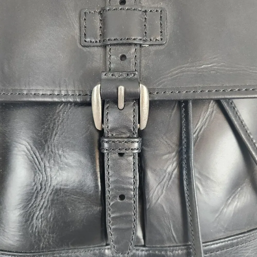 NWT Fossil Rucksack Black Emerson Leather Woven Canvas Straps Tassel Drawstring